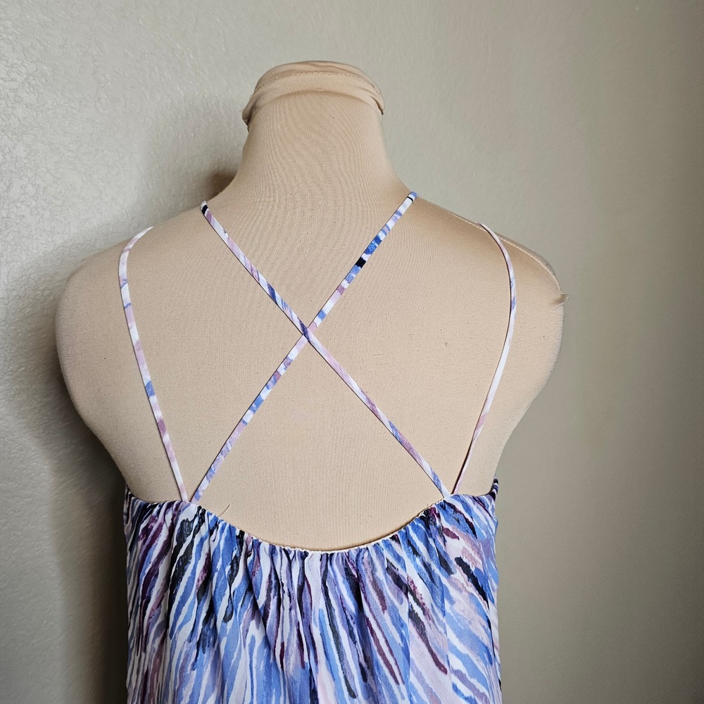 White House Black Market Blue Purple Abstract Halter Dress Rhinestone Small - Picture 6 of 10